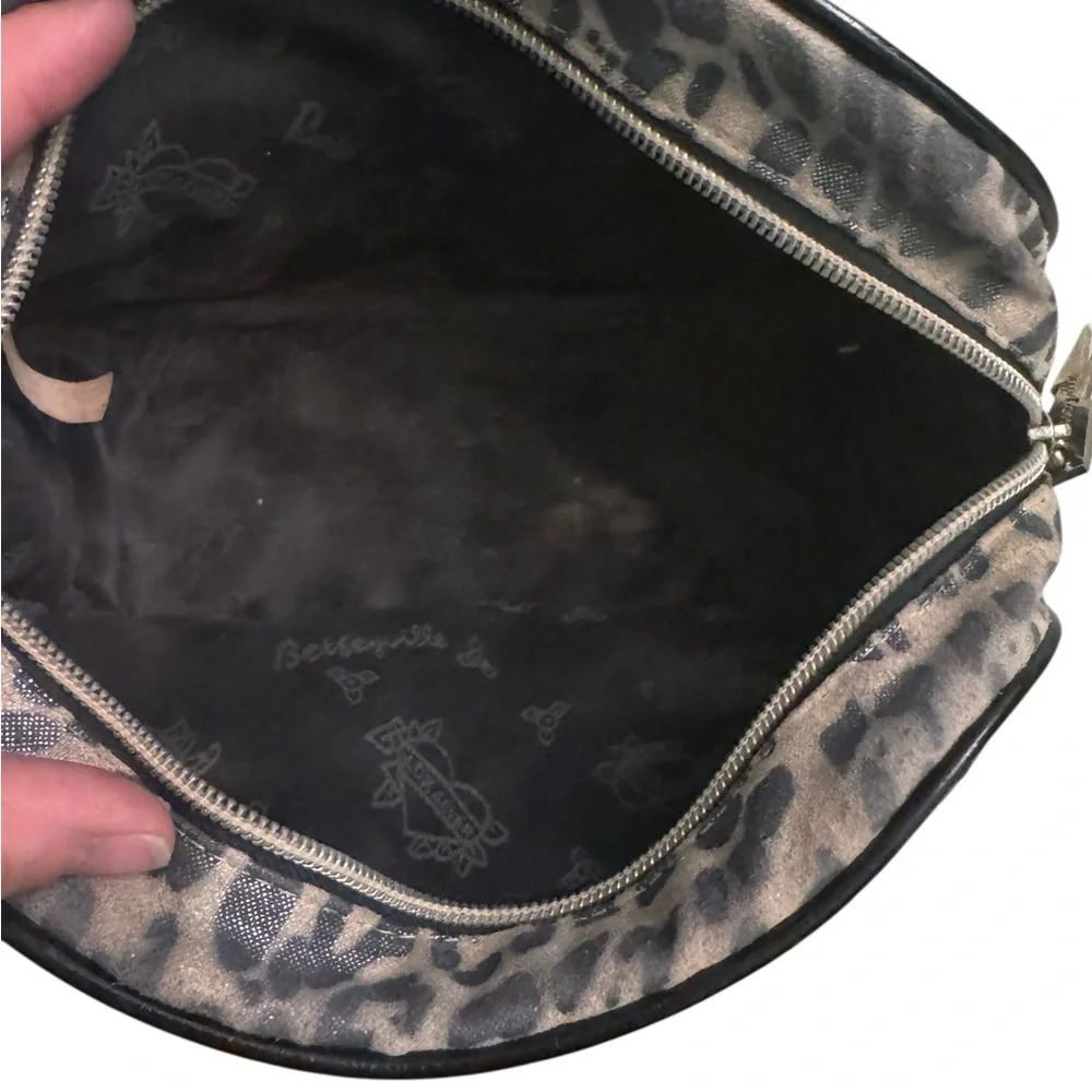 Betseyville by Betsey Johnson Grey Metallic Leopard‎ Print Cosmetic Zipper Bag